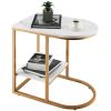 2-Tier C-Shaped Side Table with Faux Marble Tabletop and Golden Steel Frame