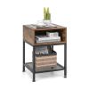 Industrial Style Nightstand with Mesh Shelf for Bedroom