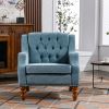 Blue Accent Chair, Living Room Chair, Footrest Chair Set with Vintage Brass Studs, Button Tufted Upholstered Armchair for Living Room