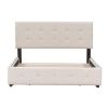 Upholstered Platform Bed with Classic Headboard and 4 Drawers, No Box Spring Needed, Linen Fabric, Queen Size Beige
