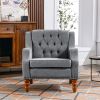 Grey Accent Chair, Living Room Chair, Footrest Chair Set with Vintage Brass Studs, Button Tufted Upholstered Armchair for Living Room
