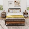 Industrial Style Nightstand with Mesh Shelf for Bedroom