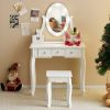 FCH Kids Vanity Set with Mirror and Lights and Stool, 5 Storage Drawers