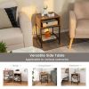 Industrial Style Nightstand with Mesh Shelf for Bedroom