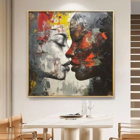 Original Kissing Couple Oil Painting Couple Lovers Canvas Wall Art Valentines Artwork Romantic Kissing Wall Art Modern Art for Bedroom (Style: 01, size: 120x120cm)