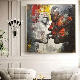 Original Kissing Couple Oil Painting Couple Lovers Canvas Wall Art Valentines Artwork Romantic Kissing Wall Art Modern Art for Bedroom (Style: 01, size: 140x140cm)
