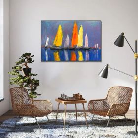 Abstract Canvas Art Oli painting Large Artwork Colorful Modern Seascape Landscape Paintings Acrylic with Boats Modern Home Decor Wall Art (Style: 01, size: 60x90cm)