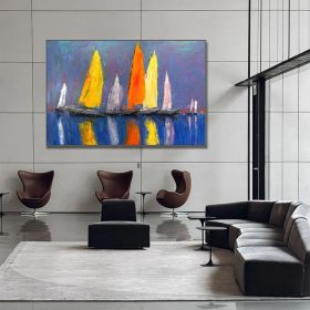 Abstract Canvas Art Oli painting Large Artwork Colorful Modern Seascape Landscape Paintings Acrylic with Boats Modern Home Decor Wall Art (Style: 01, size: 50x70cm)