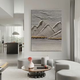 Original Abstract Mountain Handmade Oli Painting on Canvas Plaster Style Gold Textured Wall Art Living Room Decor Boho Modern Canvas (Style: 01, size: 50x70cm)