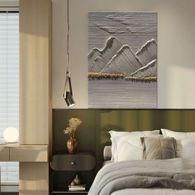 Original Abstract Mountain Handmade Oli Painting on Canvas Plaster Style Gold Textured Wall Art Living Room Decor Boho Modern Canvas (Style: 01, size: 80x120cm)