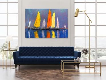 Abstract Canvas Art Oli painting Large Artwork Colorful Modern Seascape Landscape Paintings Acrylic with Boats Modern Home Decor Wall Art (Style: 01, size: 80x120cm)