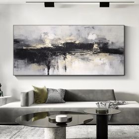 Original Grey & Black Abstract Oli Painting On Canvas Modern Artwork Grey White Fine Wall Art For Living Room Or Office Living Room Art (Style: 01, size: 100x200cm)