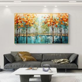 Abstract Forest Oil Painting on Canvas Large Wall Art Original Tree Landscape Art Custom Painting Modern Living Room Decor Handmade Gift (Style: 01, size: 60x120cm)