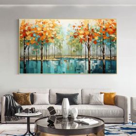 Abstract Forest Oil Painting on Canvas Large Wall Art Original Tree Landscape Art Custom Painting Modern Living Room Decor Handmade Gift (Style: 01, size: 80x160cm)