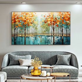 Abstract Forest Oil Painting on Canvas Large Wall Art Original Tree Landscape Art Custom Painting Modern Living Room Decor Handmade Gift (Style: 01, size: 70x140cm)