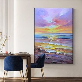 Colorful Vertical Beach Wall Art Extra Large Bright Color Artwork Brush Stroke Oversize Oil Painting On Canvas Personalized Modern Art Gift (Style: 01, size: 100x150cm)
