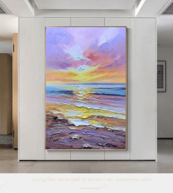 Colorful Vertical Beach Wall Art Extra Large Bright Color Artwork Brush Stroke Oversize Oil Painting On Canvas Personalized Modern Art Gift (Style: 01, size: 120x160cm)