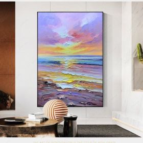 Colorful Vertical Beach Wall Art Extra Large Bright Color Artwork Brush Stroke Oversize Oil Painting On Canvas Personalized Modern Art Gift (Style: 01, size: 140x210cm)