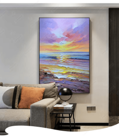 Colorful Vertical Beach Wall Art Extra Large Bright Color Artwork Brush Stroke Oversize Oil Painting On Canvas Personalized Modern Art Gift (Style: 01, size: 70x100cm)
