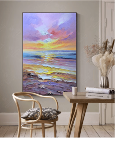 Colorful Vertical Beach Wall Art Extra Large Bright Color Artwork Brush Stroke Oversize Oil Painting On Canvas Personalized Modern Art Gift (Style: 01, size: 60x90cm)