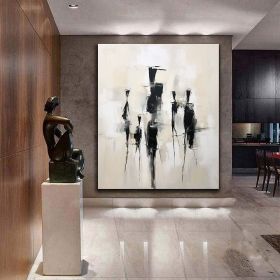 Handmade Oil Painting Original Beige Wall Art Black Oil Painting Contemporary Minimalist Art Minimalist Figure Painting Portrait Painting Custom Gift (Style: 01, size: 60x90cm)
