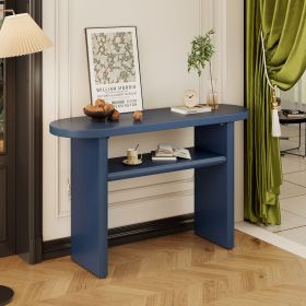 Elegant Minimalist Console Table with Rounded Edges and Sturdy Shelf Design for Entryway,Living Room (Color: Navy, Material: Solid Wood+MDF)
