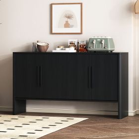 4-Door Large Storage Retro Sideboard with Adjustable Shelves and Long Handles for Kitchen,Dining Room and Living Room (Color: Black, Material: MDF)