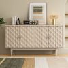 Modern 4-door Sideboard with Convex Pattern Doors and 2 Silver Handle for Living Room,Dining Room,Kitchen